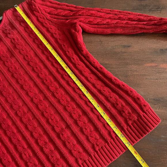 Ralph Lauren Women's V-Neck Cable Knit Red Orange Sweater 100% Cotton Size Large - Picture 5 of 6